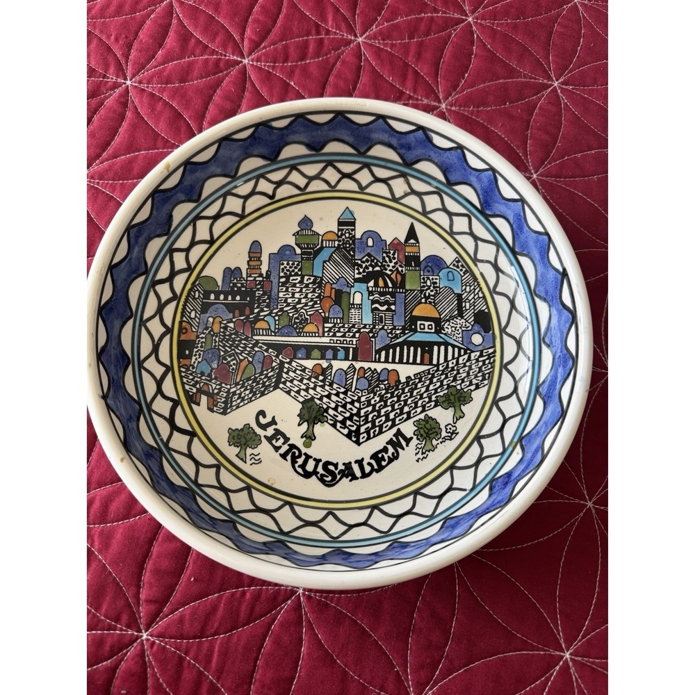 Holy City Jerusalem Ceramic Hand Painted Bowl Use For Display Salad Pasta